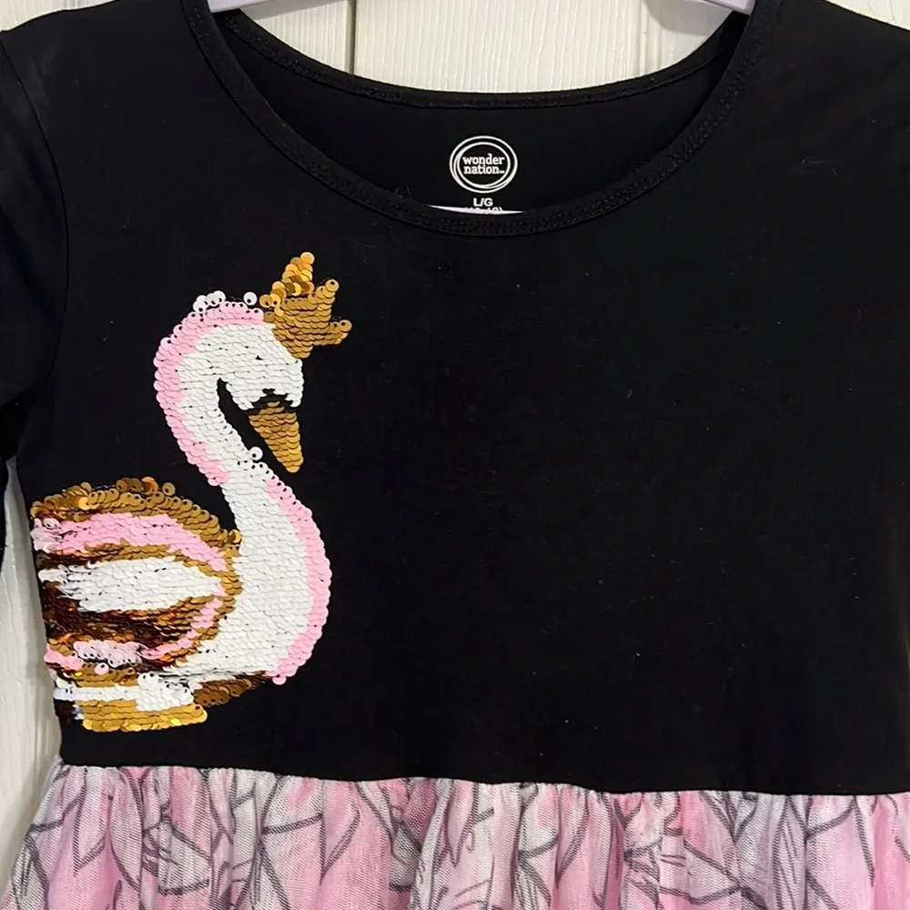 Wonder Nation Swan Sequin Long Sleeve Tulle Dress Girls Size L 10/12